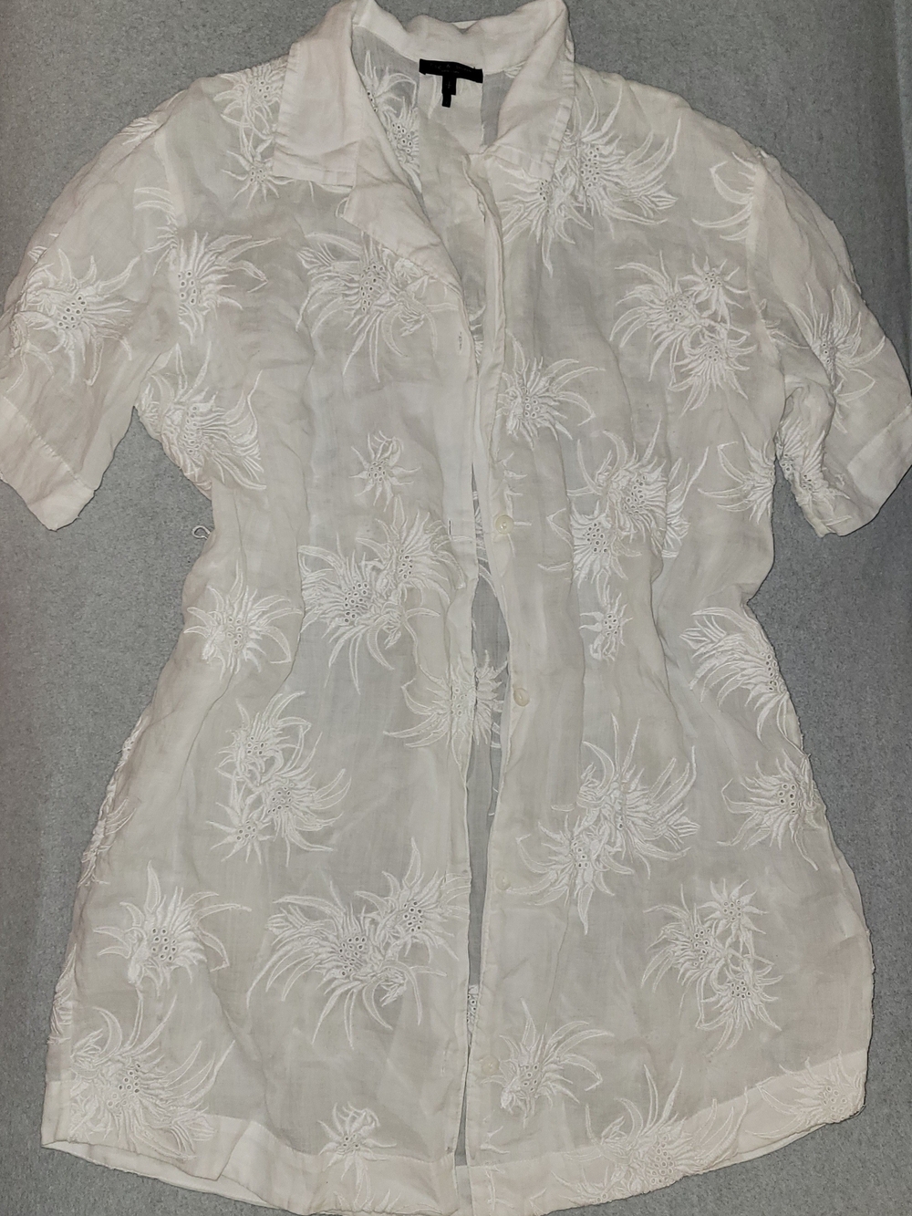 rag & bone White Embroidered Short-Sleeve Button Down Shirt